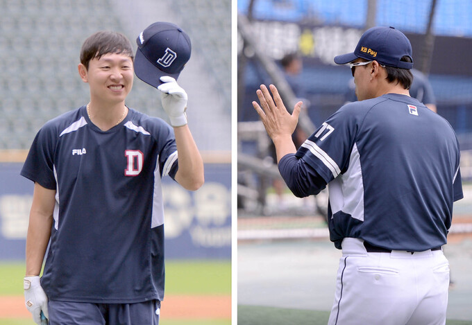 [SW포토]이승엽 감독에게 득남축하받은 정수빈, 감사합니다!