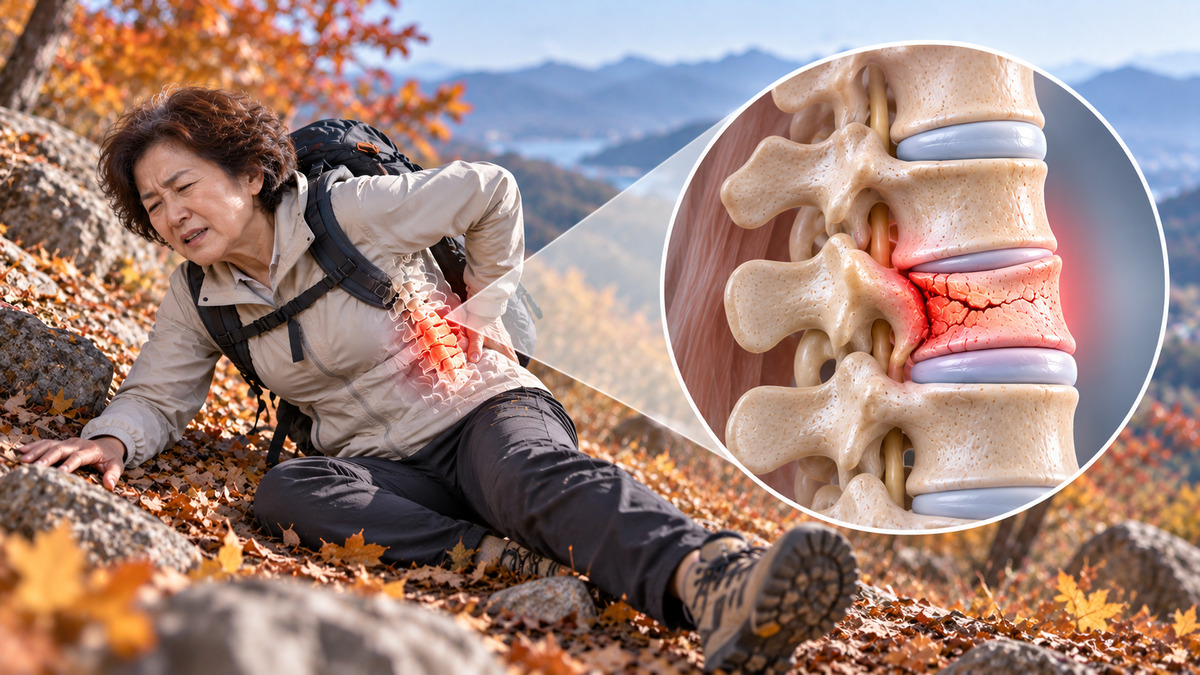 가을 산행 중 낙상·엉덩방아로 허리 통증 지속된다면, 척추압박골절 의심해야